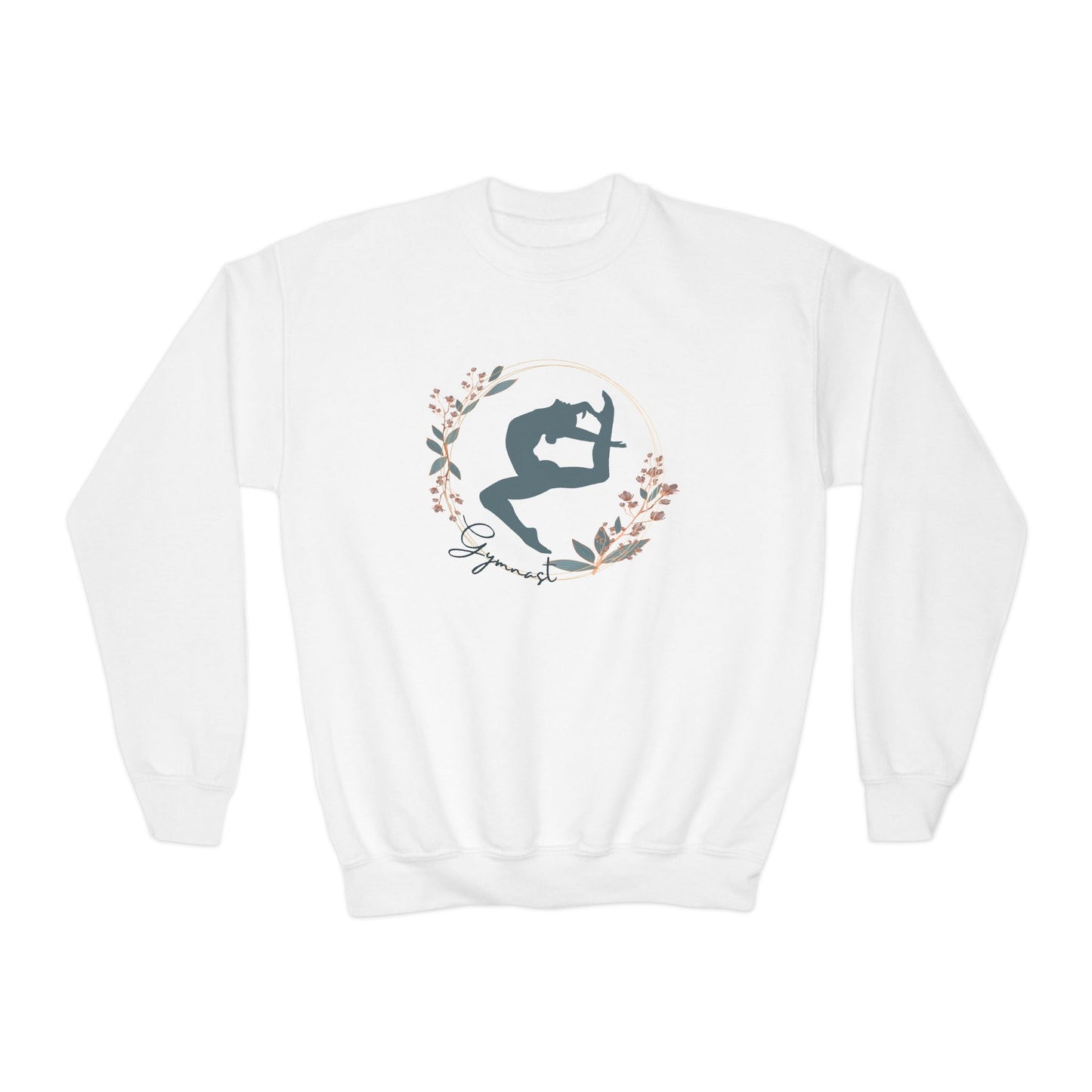 Youth Crewneck Sweatshirt — Floral Gymnast Silhouette Kids Sweatshirt