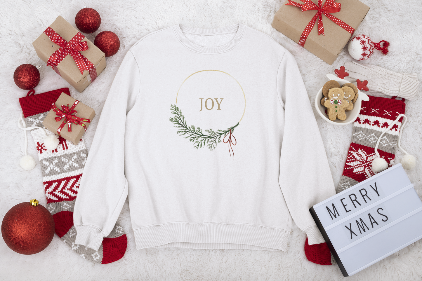 Joy Wreath Crewneck Sweatshirt — Minimal Holiday Comfort