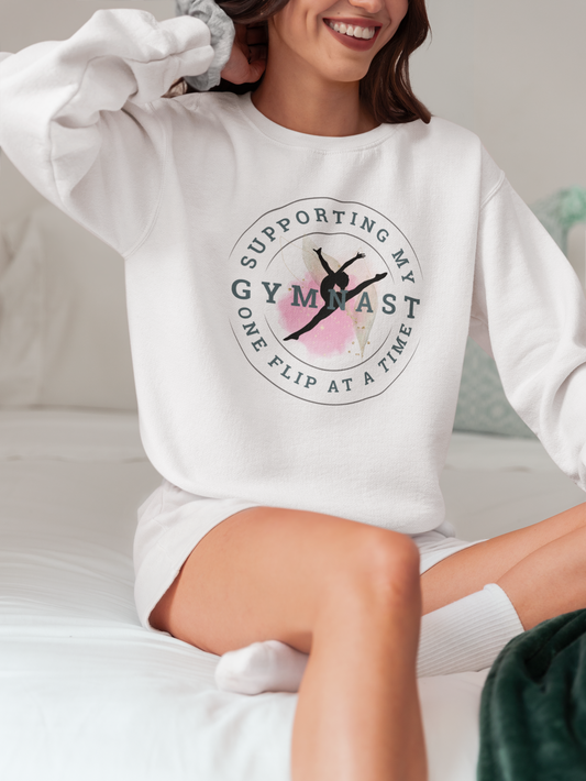 Supporting My Gymnast One Flip At a Time Crewneck Sweatshirt